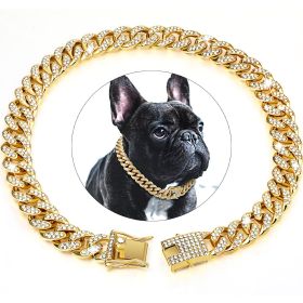 Dog Chain Crystal Artificial Diamondoid Dog Collar Walking Metal Chain Collar With Secure Buckle (Color: Rose gold, size: Xl)